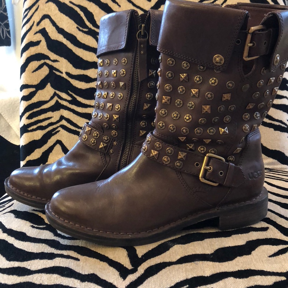 Studded ugg brown leather boots